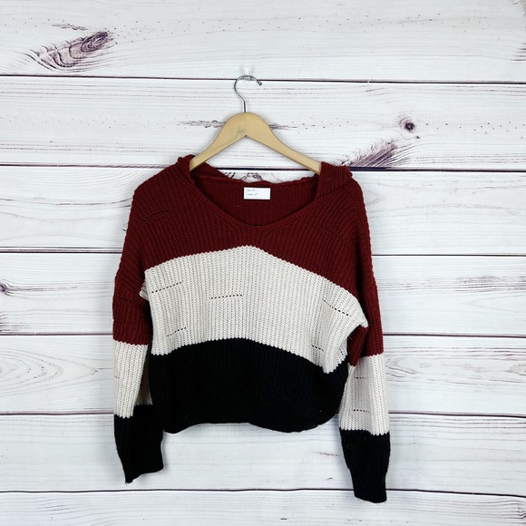 Zaful Knitted Striped Cropped Hoodie Sz Small - Picture 3 of 5